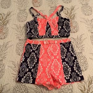 Sale - Aztec print 2 piece set shorts + crop top